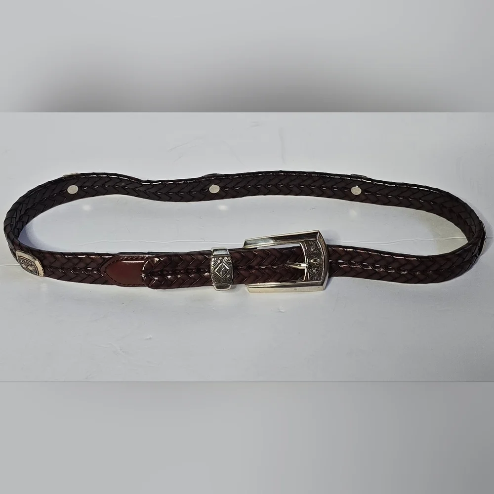 Brighton Brown Woven Leather Embellished Belt Size Small S/28